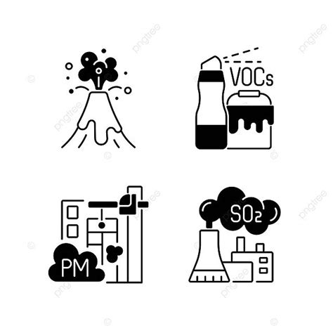 Air Pollution Black Linear Icons Set Outline Concept Smog Vector