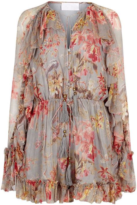 Zimmermann Blue Floral Mercer Floating Playsuit Floral Romper Long