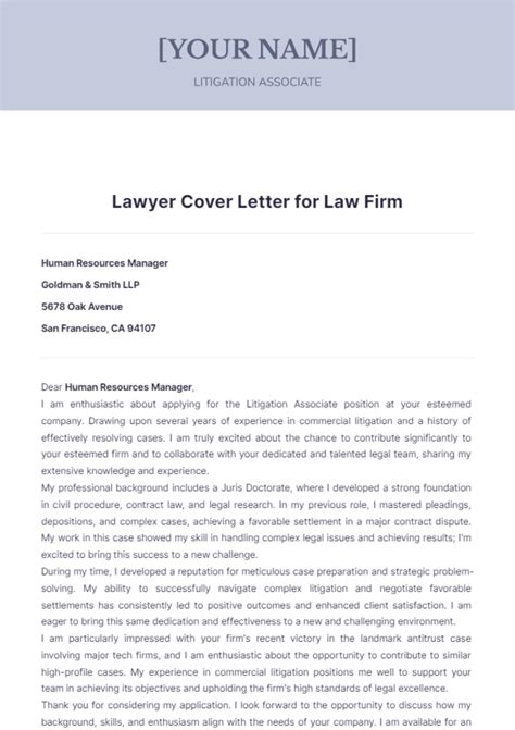 Free Lawyer Cover Letter For Law Firm Template Edit Online And Download