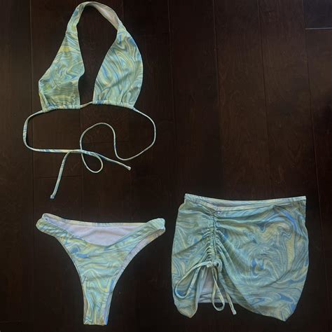 Blue Green Bikini Set With Matching Sarong Skirt Depop