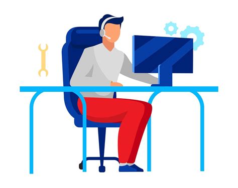 Ilustración de vector plano de operador de soporte técnico. empleado de