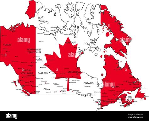 Canada Highly Detailed Political Map With National Flag Isolated On