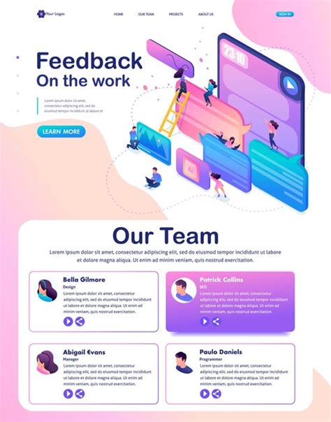 Premium Vector Isometric Website Template Landing Page Bright Concept