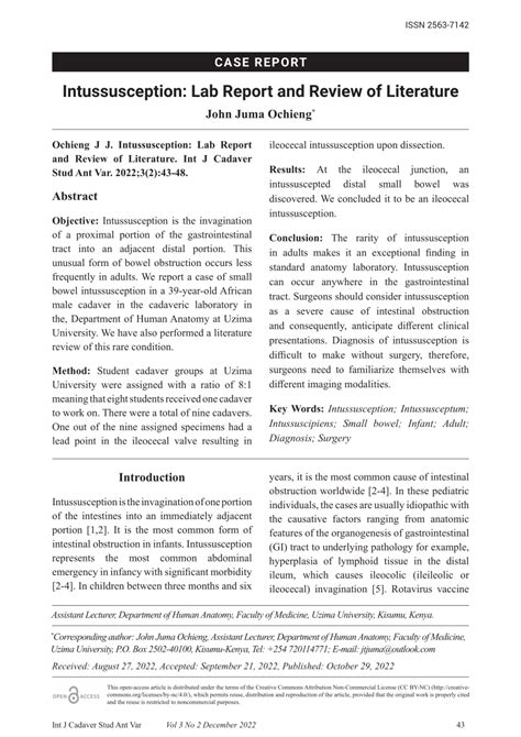 Pdf Intussusception Lab Report And Review Of Literature Case Report