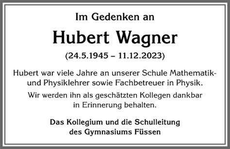 Traueranzeigen Von Hubert Wagner Allg Uer Zeitung