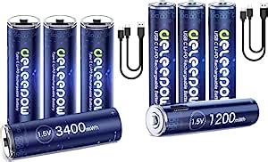 Amazon Deleepow Rechargeable AA Batteries 4 Count 3400mWh USB AA