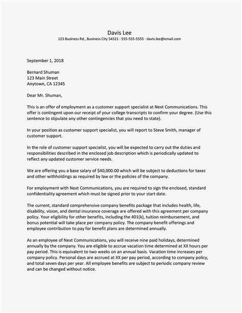 Sample Job Offer Letter Suited For Most Jobs