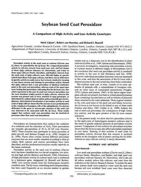 Soybean Seed Coat Peroxidase Plant Physiology