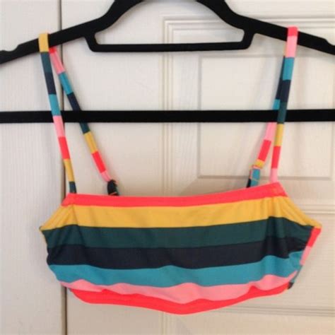 XHILARATION Size X Small Striped Swim Bikini Top Cut Outs Adjustable