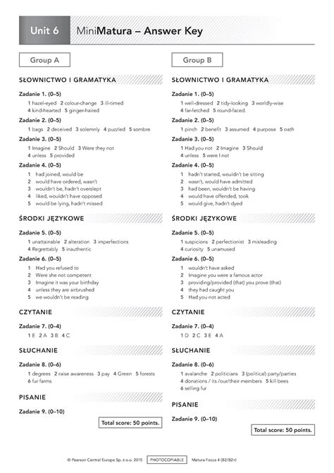 Unit Mini Matura Answer Key Pearson Central Europe Sp Z O