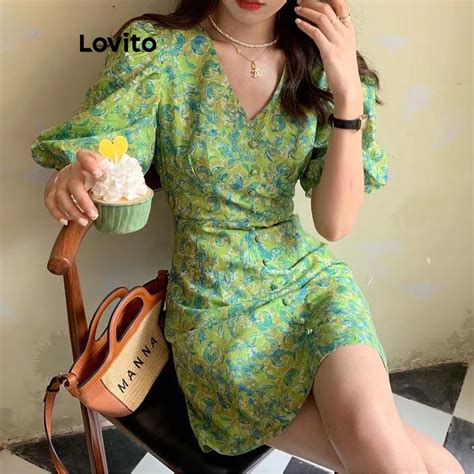 Lovito Casual Vestido Com Mangas Bufantes E Estampa Floral Para