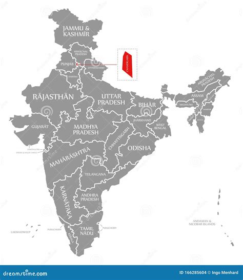 Chandigarh Red Highlighted In Map Of India Stock Illustration