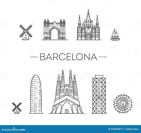 Barcelonische Skyline. Vektorsymbole Vektor Abbildung - Illustration