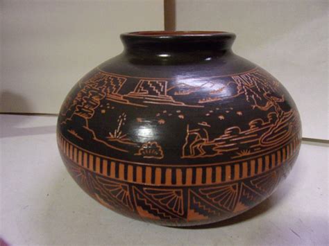 Horse Hair Etched Navajo Pottery Vase Signed Larry Skeeter Ebay