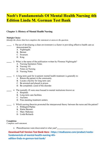 Neeb S Fundamentals Of Mental Health Nursing 4th Edition Linda M