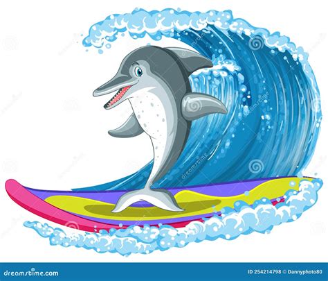 Oleada De Surf Del Personaje De Dibujos Animados De Delfines