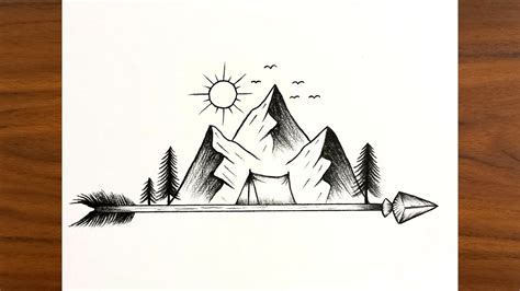 How To Draw Arrow Easy Step By Step Mountain Drawing Landscape Tutorial