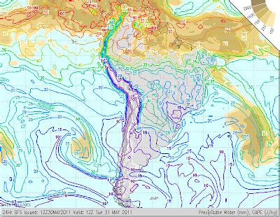 Meteorología Básica Interpretación de mapa de Agua precipitable y