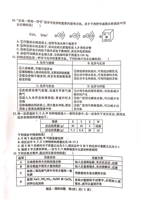 2022年湖北省随州市随县中考适应性考试理综试卷（图片版，无答案）21世纪教育网 二一教育