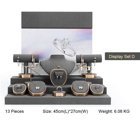 Luxury Retail Gold Metal Dark Gray Velvet Jewelry Display Sets