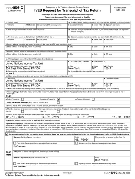 Fillable Online IRS Form 4506 C IVES Request For Transcript Of Tax