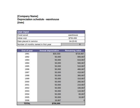 Free Depreciation Schedule Samples Templates In Pdf Ms Word Excel