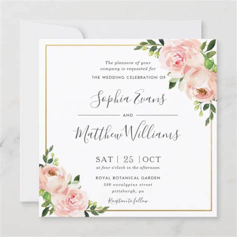 Chic Blush Pink Floral Greenery Gold Wedding Invitation Zazzle