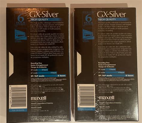 Maxell GX Silver HQ 6 Hour T 120 Blank VHS Tapes Lot Of 2 Sealed New