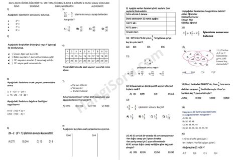 6 Sınıf Matematik 1 Dönem 2 Yazılı Soruları Açık Uçlu 2024 2025