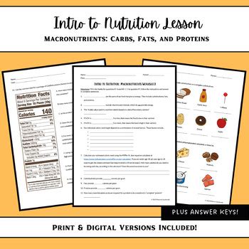 Intro To Nutrition Macronutrients Worksheet And Presentation