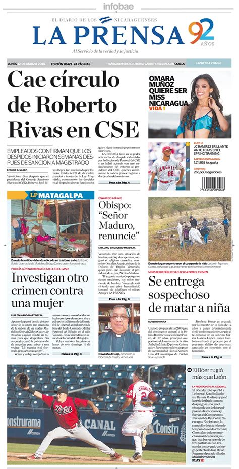 La Prensa Nicaragua Lunes 12 De Marzo De 2018 Infobae