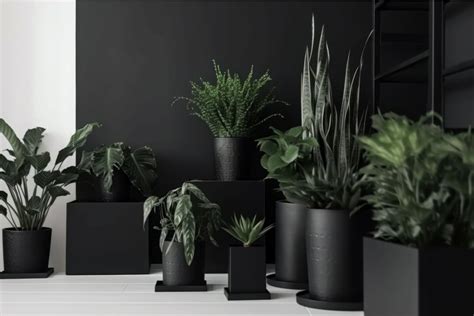 Interior black indoor planters. Generate Ai