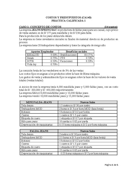 Ca143 Pc1 Presencial B 2023 2 COSTOS Y PRESUPUESTOS CA 143