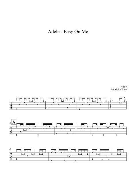 Adele Easy On Me Fingerstyle By Guitartime Sheet