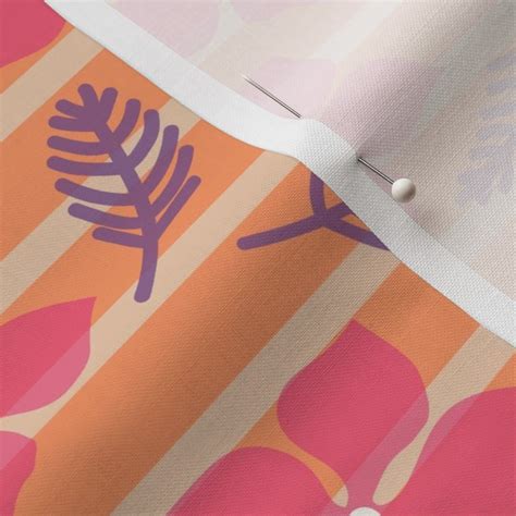 Vinca Rosea Pink In Peach Striped Fabric Spoonflower