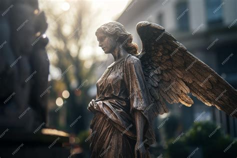 Una Estatua De Un ángel Con La Palabra ángel En él Foto Premium