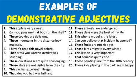 100 Examples Of Demonstrative Adjectives In Sentences Engdic