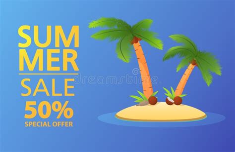 Summer Sale Banneroffers A 50 Discounttropical Island With Palm Trees