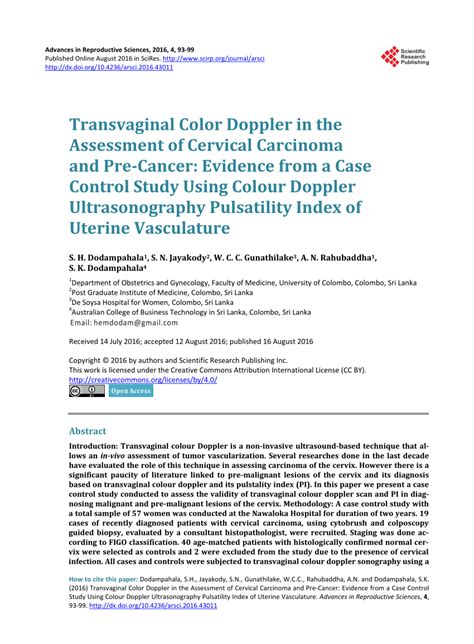 Pdf Transvaginal Color Doppler In The Assessment Of Cervical