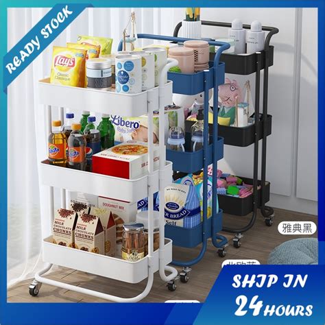 READY STOCK 3 Tier Multifunction Storage Trolley Rack Office Shelves