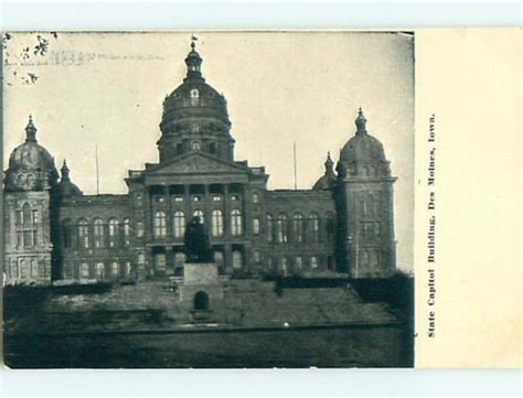 Unused Divided Back State Capitol Building Des Moines Iowa Ia