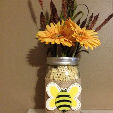 Mason Jar Centerpiece I Made For A Bee Themed Baby Shower Bee Baby