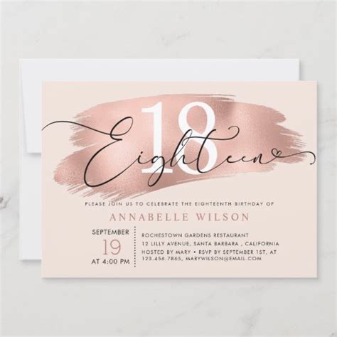 18th Birthday Party Rose Gold And Pink Invitation