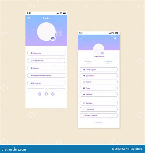 Ui Design A Profile Screen For Any Mobile App Stock Vector