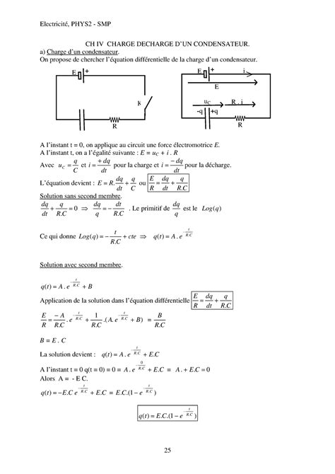 Ch Iv Charge Decharge Dun Condensateur Electricit Phys Smp Ch