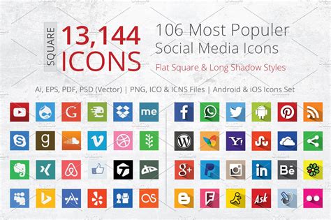 212 Flat Square Social Media Icons Icons Creative Market