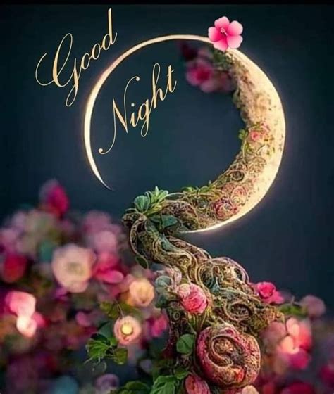 A Crescent Moon With The Words Good Night Written On It And Pink