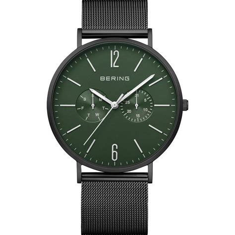 Reloj Bering Classic Hombre Negro Mate y Verde Analógico 14240 128