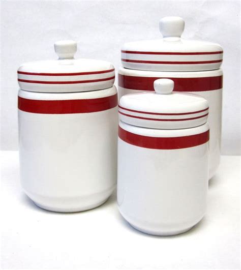 Urban Farmhouse Vintage Canisters Red White Set Of Etsy Vintage