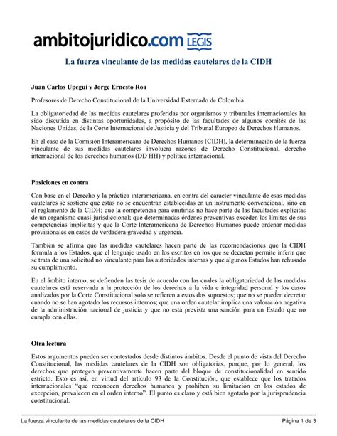 PDF La Fuerza Vinculante De Las Medidas Cautelares De La CIDH